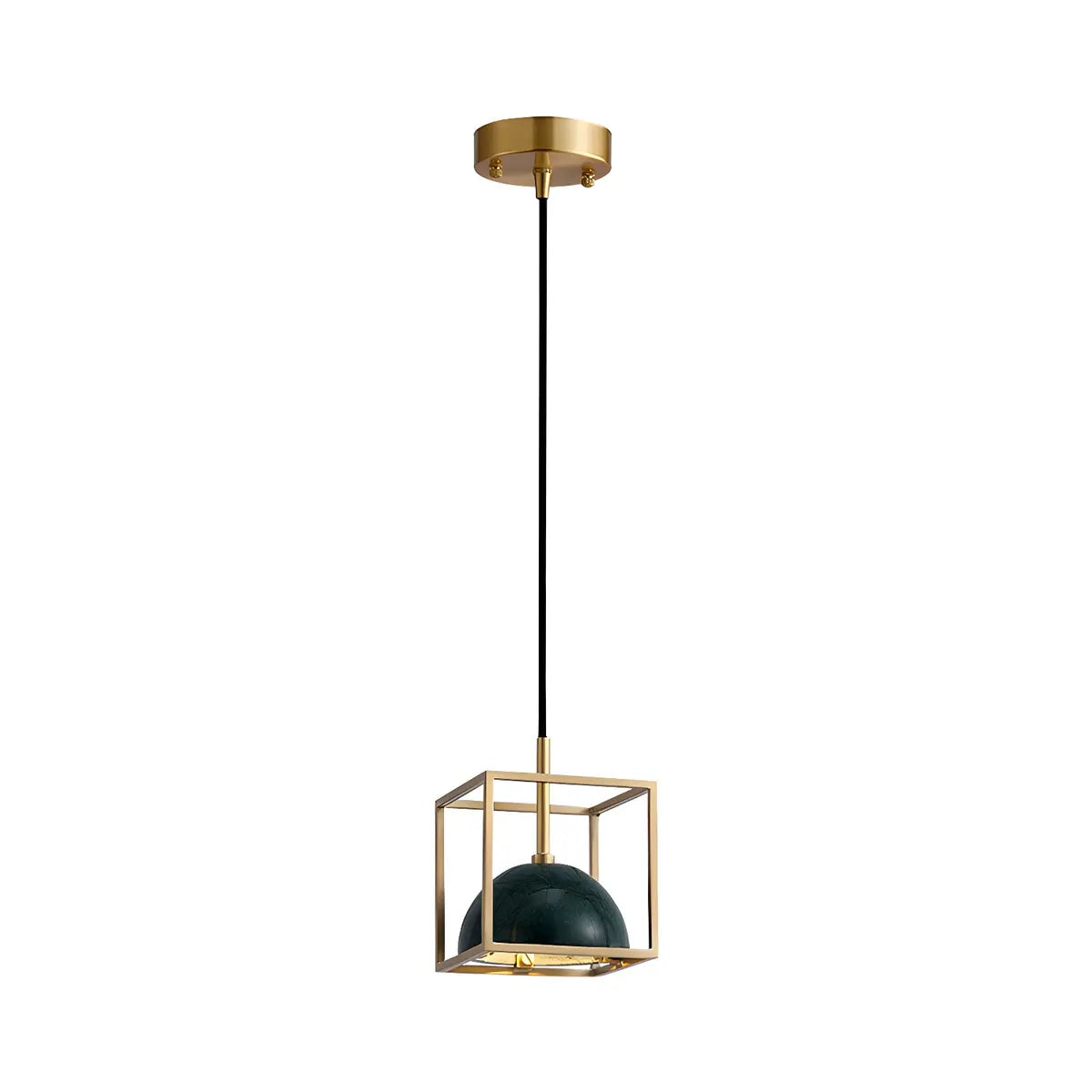 Contemporary Brass Cube Bowl Alabaster Bedroom Pendant Light Image - 5