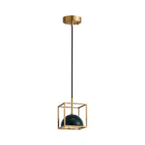 Contemporary Brass Cube Bowl Alabaster Bedroom Pendant Light Image - 5