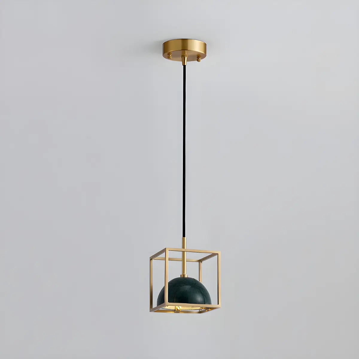 Contemporary Brass Cube Bowl Alabaster Bedroom Pendant Light Image - 6