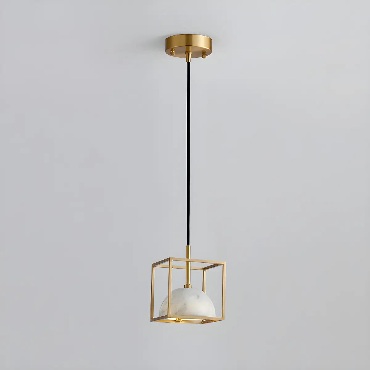 Contemporary Brass Cube Bowl Alabaster Bedroom Pendant Light Image - 7