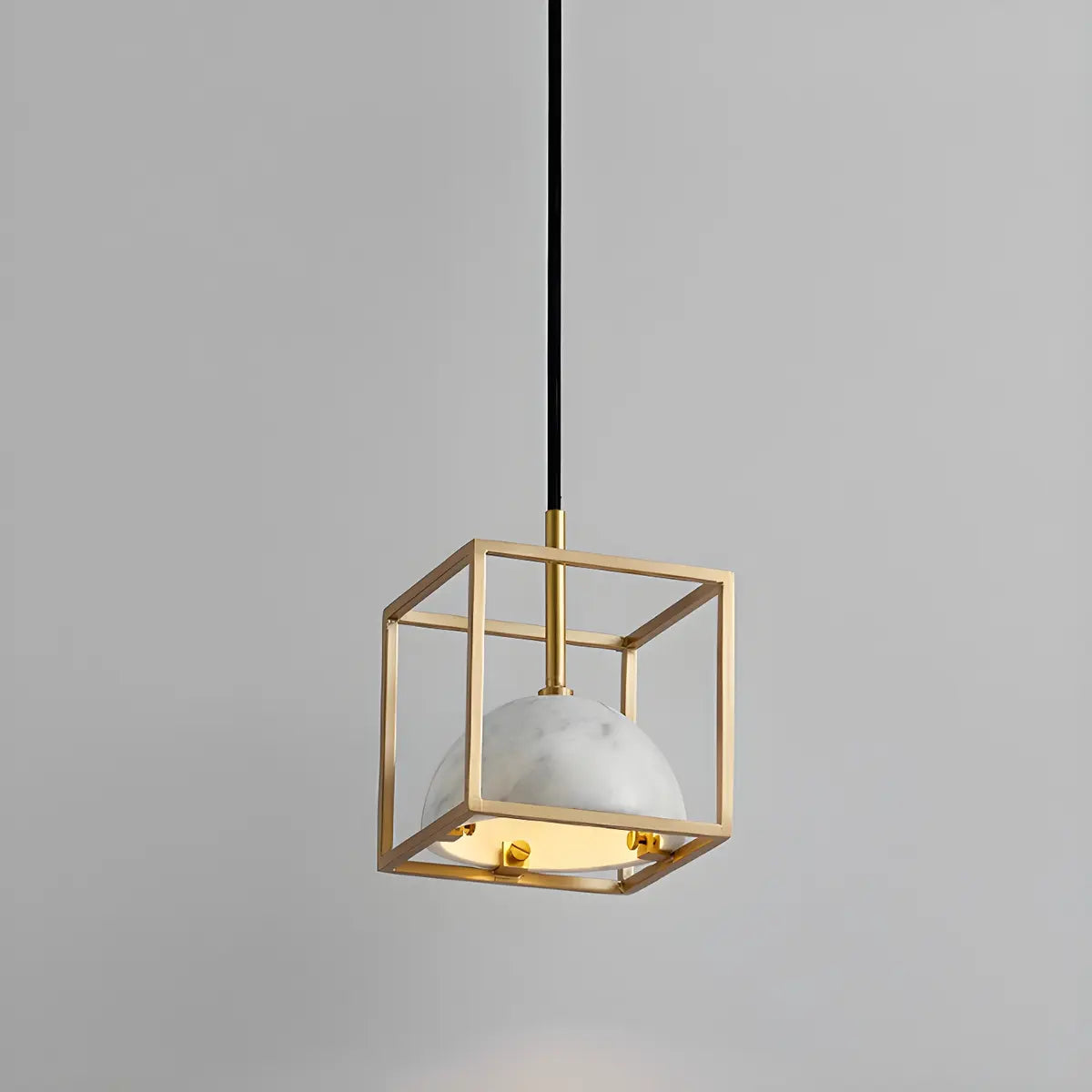 Contemporary Brass Cube Bowl Alabaster Bedroom Pendant Light Image - 9