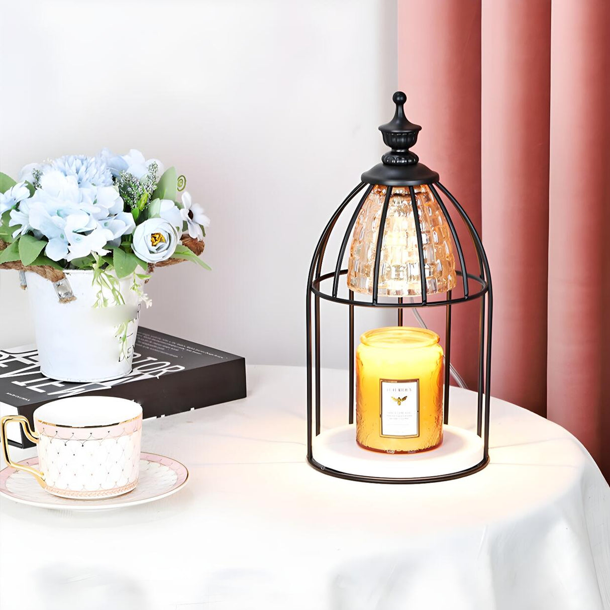 Contemporary Cage Design Geometric Metal Table Lamp Image - 3