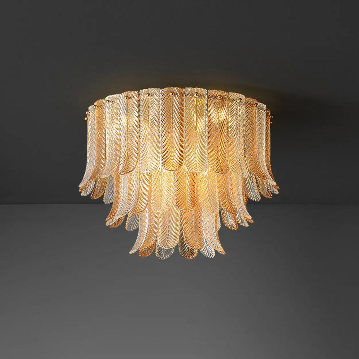 Contemporary Cascade Leaf Amber Glass Flush Mount Light Image - 2