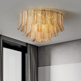 Contemporary Cascade Leaf Amber Glass Flush Mount Light Image - 3