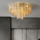 Contemporary Cascade Leaf Amber Glass Flush Mount Light Image - 4