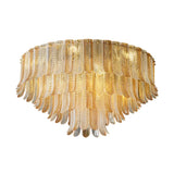 Contemporary Cascade Leaf Amber Glass Flush Mount Light Image - 5