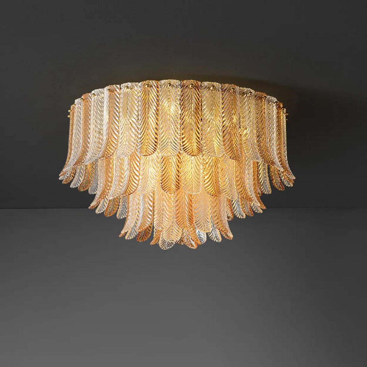 Contemporary Cascade Leaf Amber Glass Flush Mount Light Image - 6