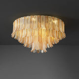 Contemporary Cascade Leaf Amber Glass Flush Mount Light Image - 7