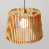 Contemporary Cast Iron Wooden Slatted Pendant Light Image - 10