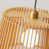 Contemporary Cast Iron Wooden Slatted Pendant Light Image - 11