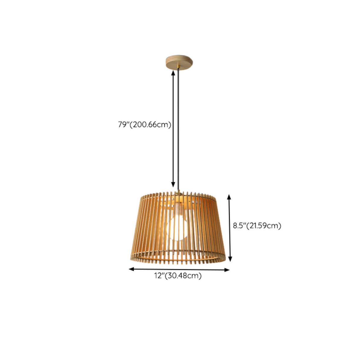 Contemporary Cast Iron Wooden Slatted Pendant Light 