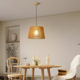 Contemporary Cast Iron Wooden Slatted Pendant Light Image - 4