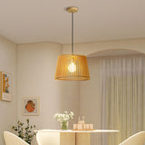 Contemporary Cast Iron Wooden Slatted Pendant Light Image - 5