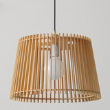 Contemporary Cast Iron Wooden Slatted Pendant Light Image - 9