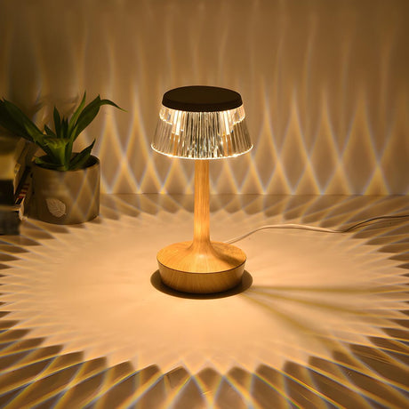 Contemporary Chic Geometric Wood Base Metal Table Lamp Image - 1