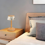 Contemporary Chic Geometric Wood Base Metal Table Lamp Image - 4