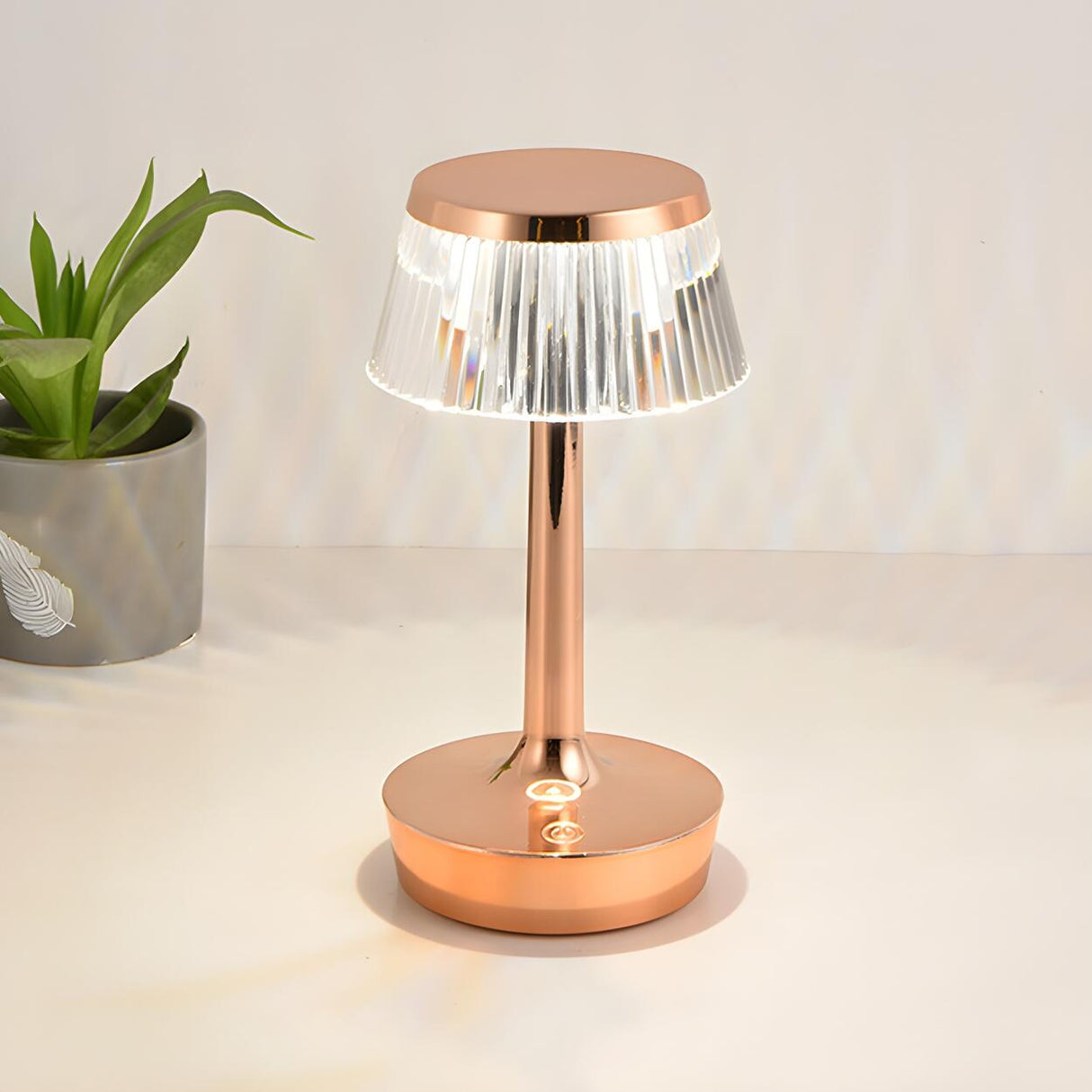 Contemporary Chic Geometric Wood Base Metal Table Lamp Image - 8