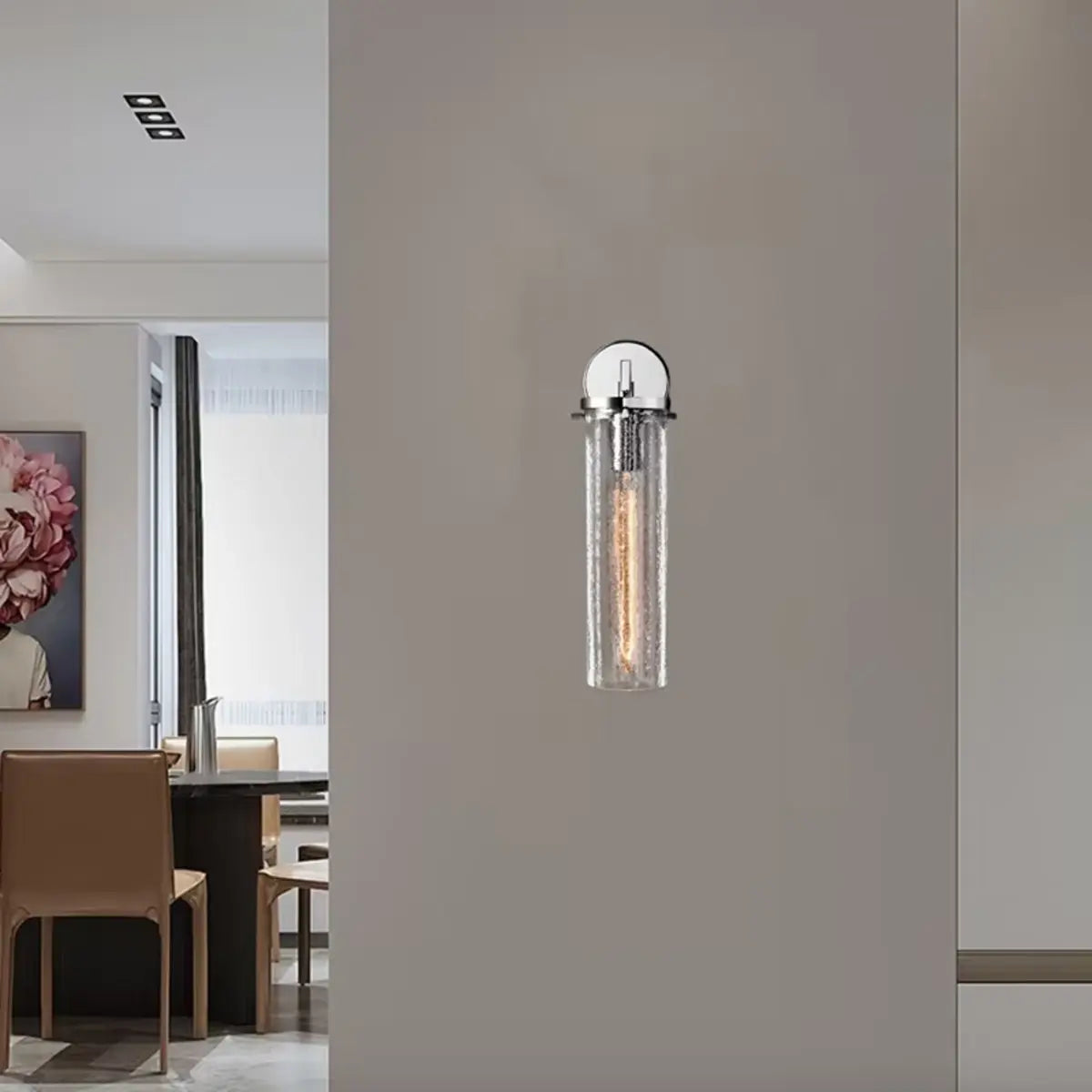 Contemporary Chrome Glass Cylinder Wall Sconce Image - 1