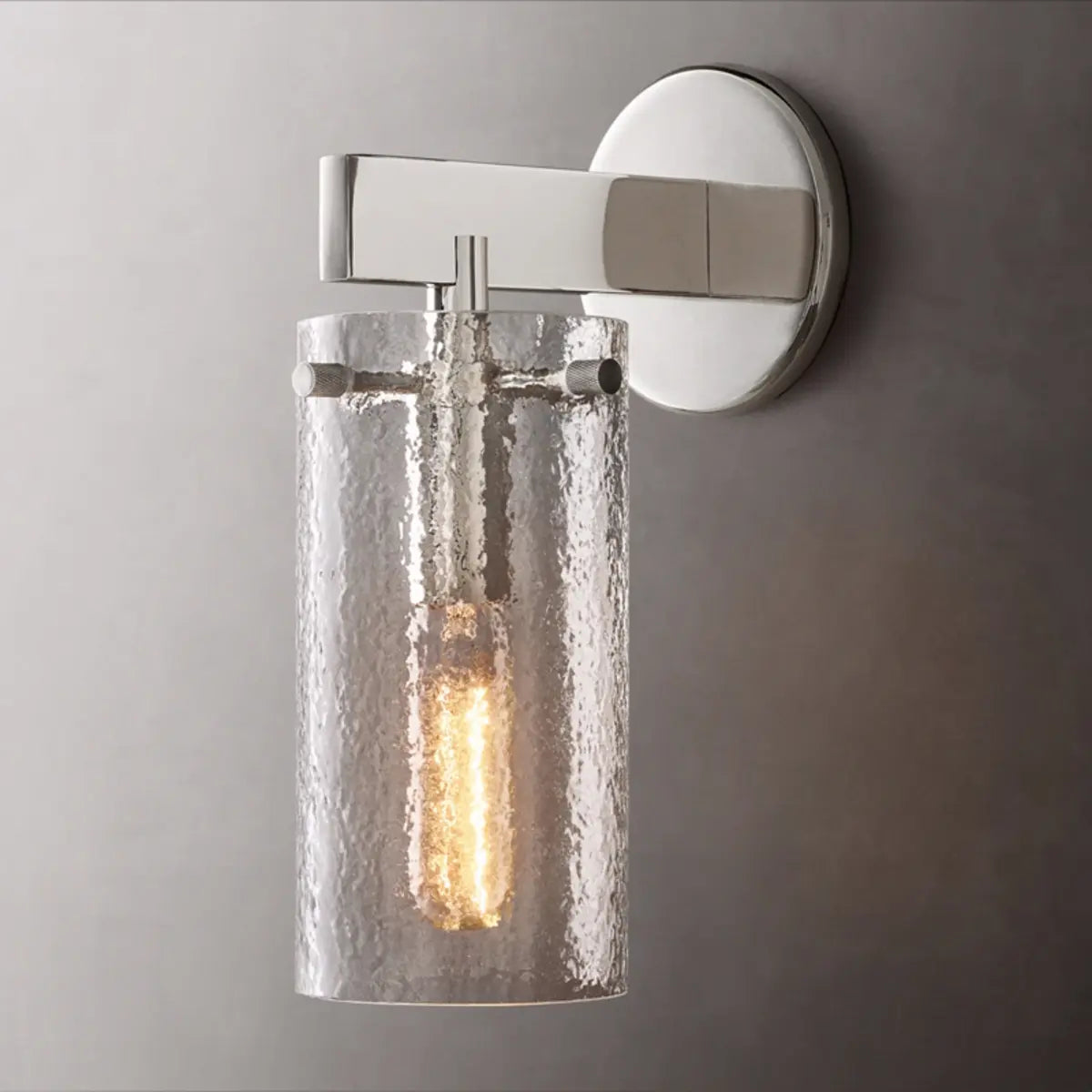 Contemporary Chrome Glass Cylinder Wall Sconce Image - 3