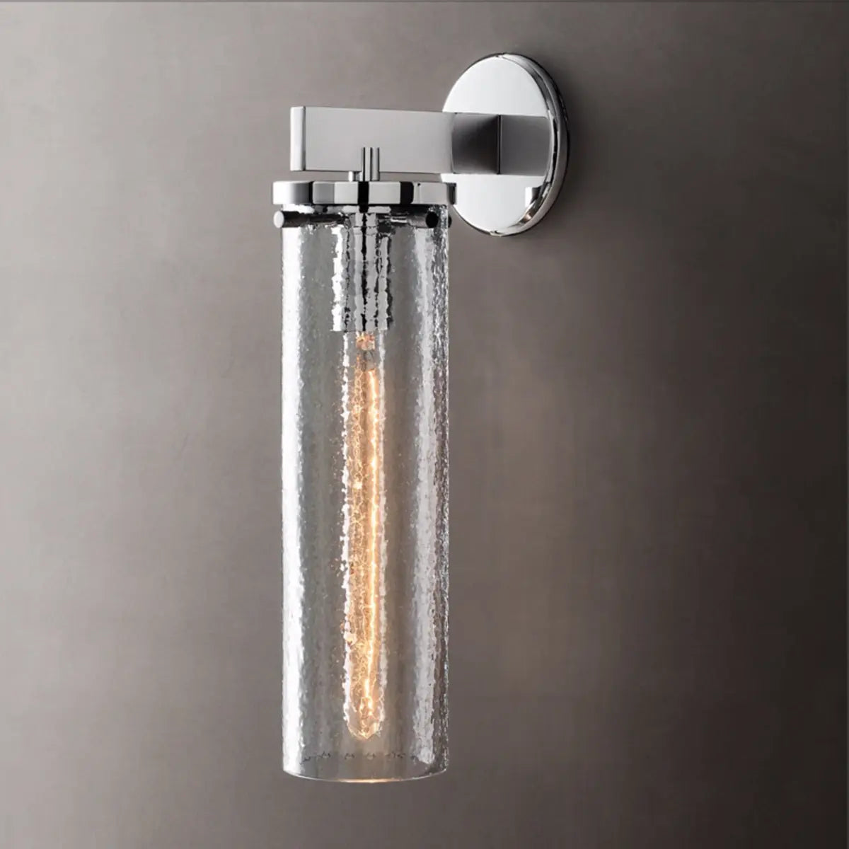 Contemporary Chrome Glass Cylinder Wall Sconce Image - 9