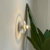 Contemporary Chrome Ribbed Glass Shade Wall Sconce Image - 13