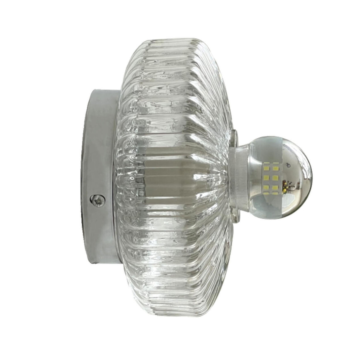 Contemporary Chrome Ribbed Glass Shade Wall Sconce Image - 5