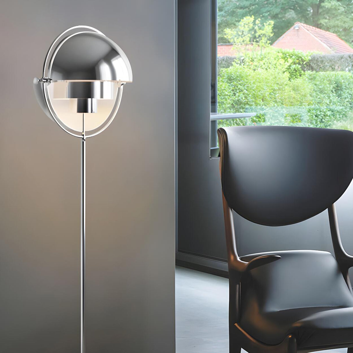 Contemporary Chrome Sphere Metal LED Floor Lamp Image - 1