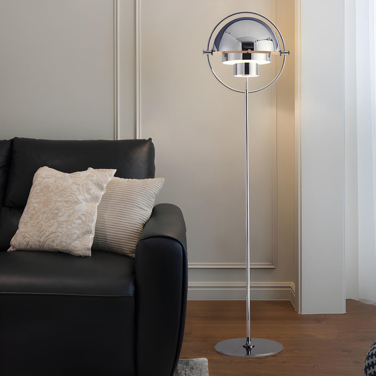 Contemporary Chrome Sphere Metal LED Floor Lamp Image - 2