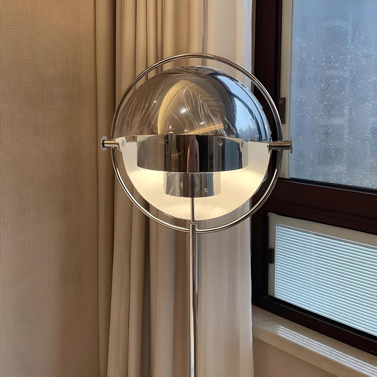 Contemporary Chrome Sphere Metal LED Floor Lamp Image - 3