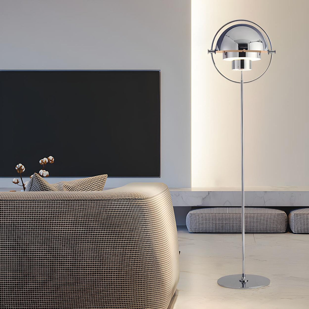 Contemporary Chrome Sphere Metal LED Floor Lamp Image - 9