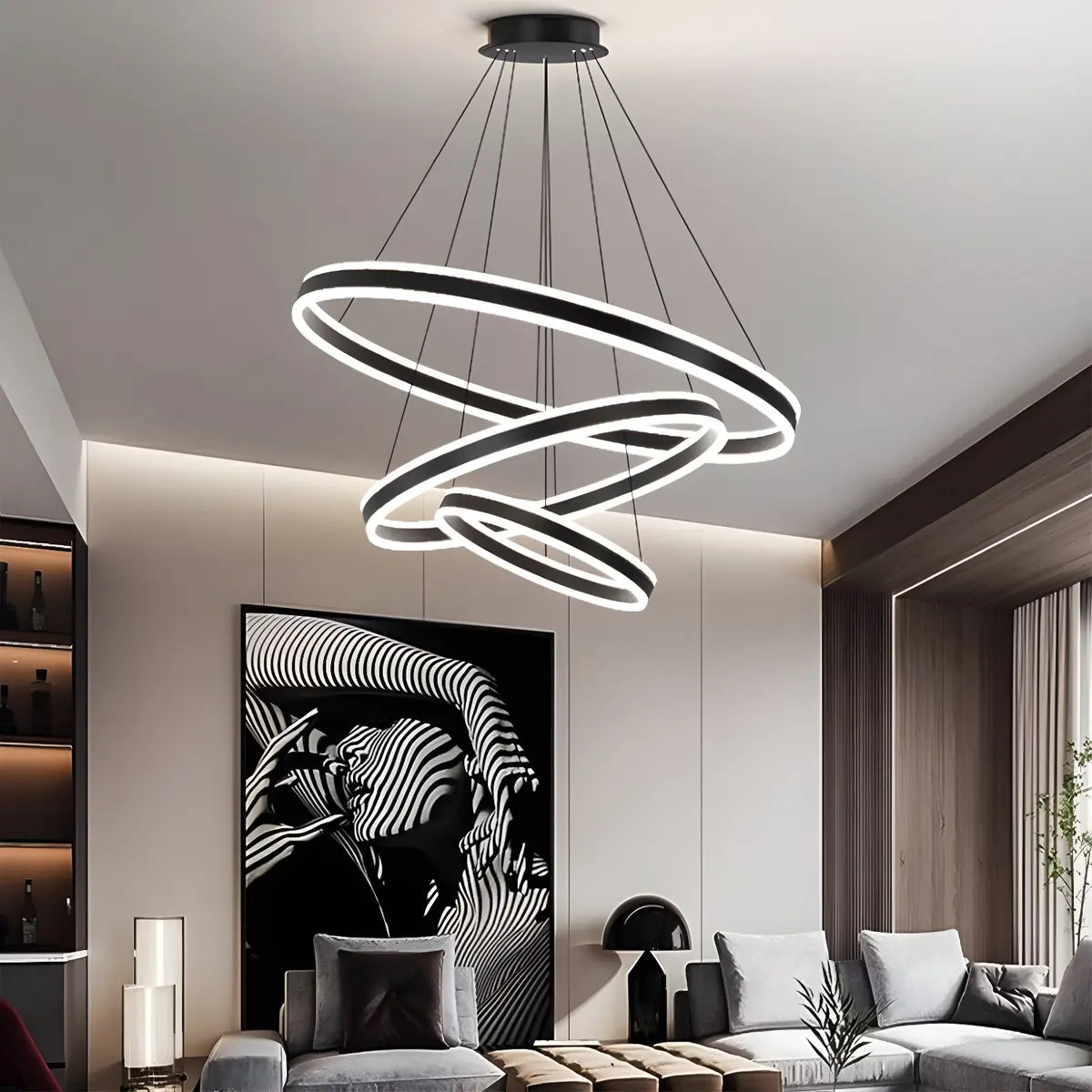 Contemporary Circle Acrylic Living Room Black Chandelier Image - 5