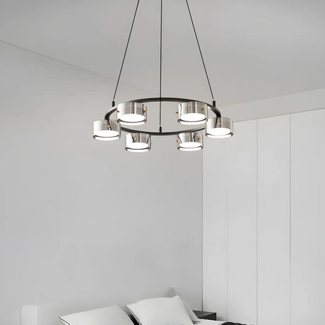 Contemporary Circle Cylinder Living Room Black Chandelier Image - 1