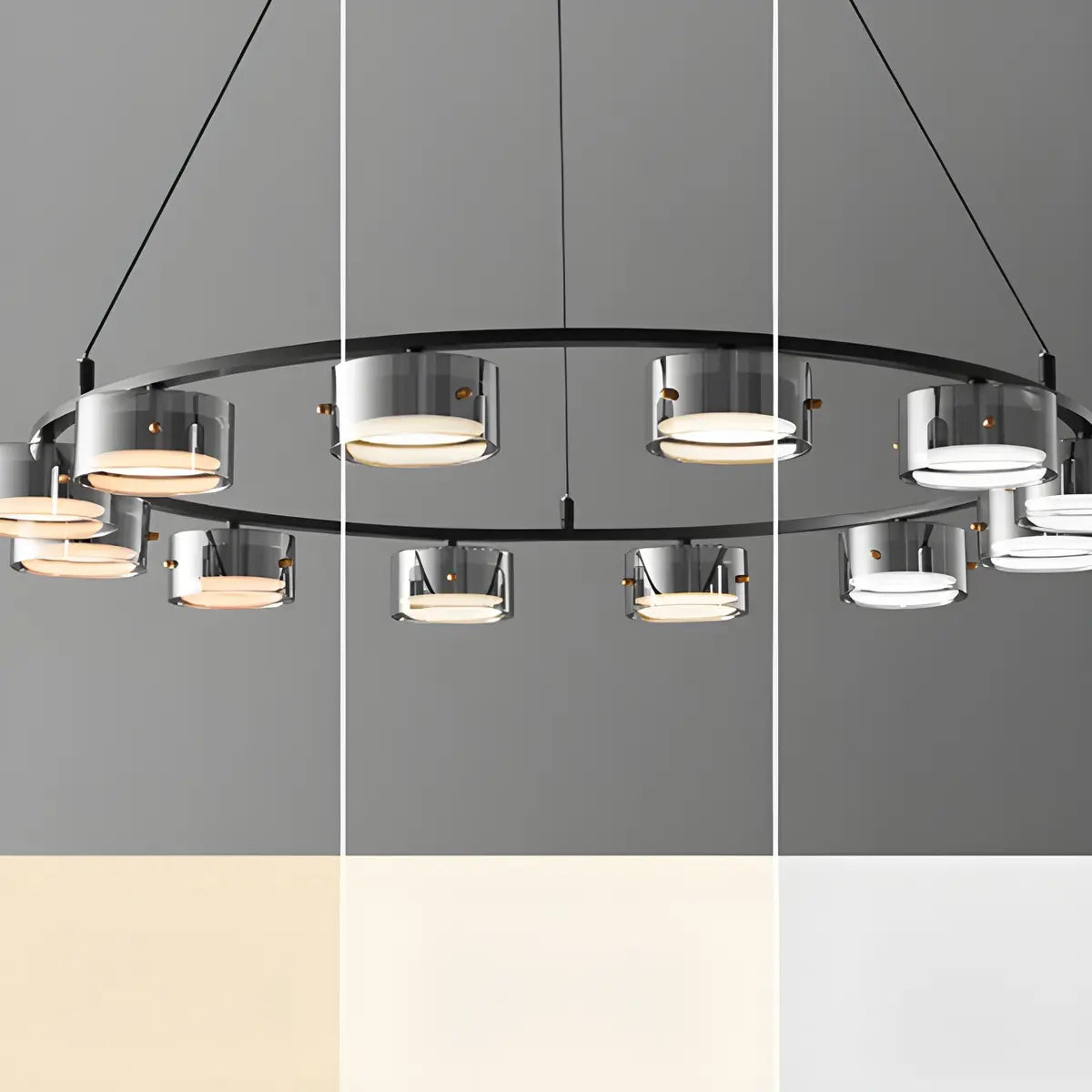 Contemporary Circle Cylinder Living Room Black Chandelier Image - 10