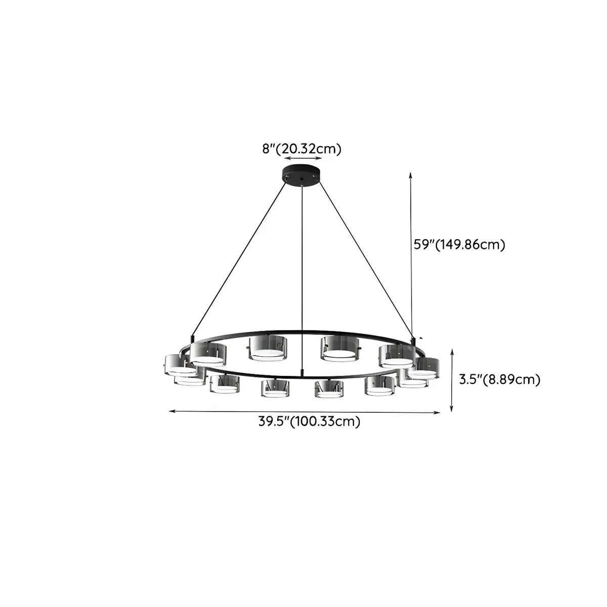 Contemporary Circle Cylinder Living Room Black Chandelier Image - 14