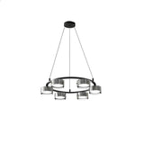 Contemporary Circle Cylinder Living Room Black Chandelier Image - 2