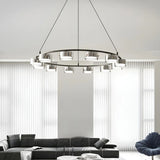 Contemporary Circle Cylinder Living Room Black Chandelier Image - 7