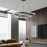 Contemporary Circle Metal Living Room Black Large Chandelier Image - 3