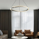 Contemporary Circle Metal Living Room Black Large Chandelier Image - 4