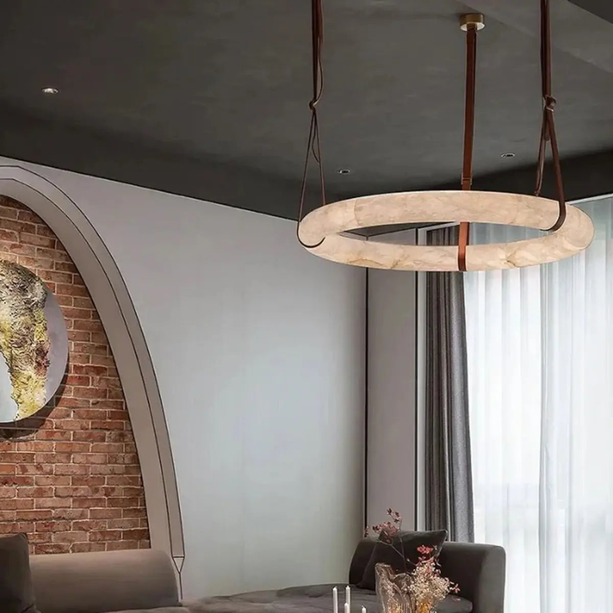 Contemporary Circular Alabaster Dining Room Chandelier Image - 1