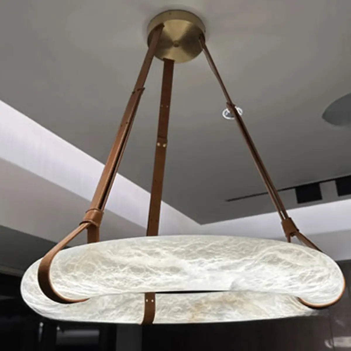 Contemporary Circular Alabaster Dining Room Chandelier Image - 5