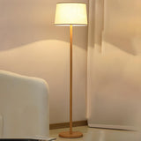 Contemporary Classic Barrel Walnut Metal Floor Lamp Image - 2