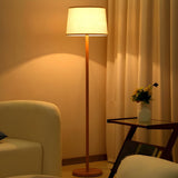 Contemporary Classic Barrel Walnut Metal Floor Lamp Image - 8