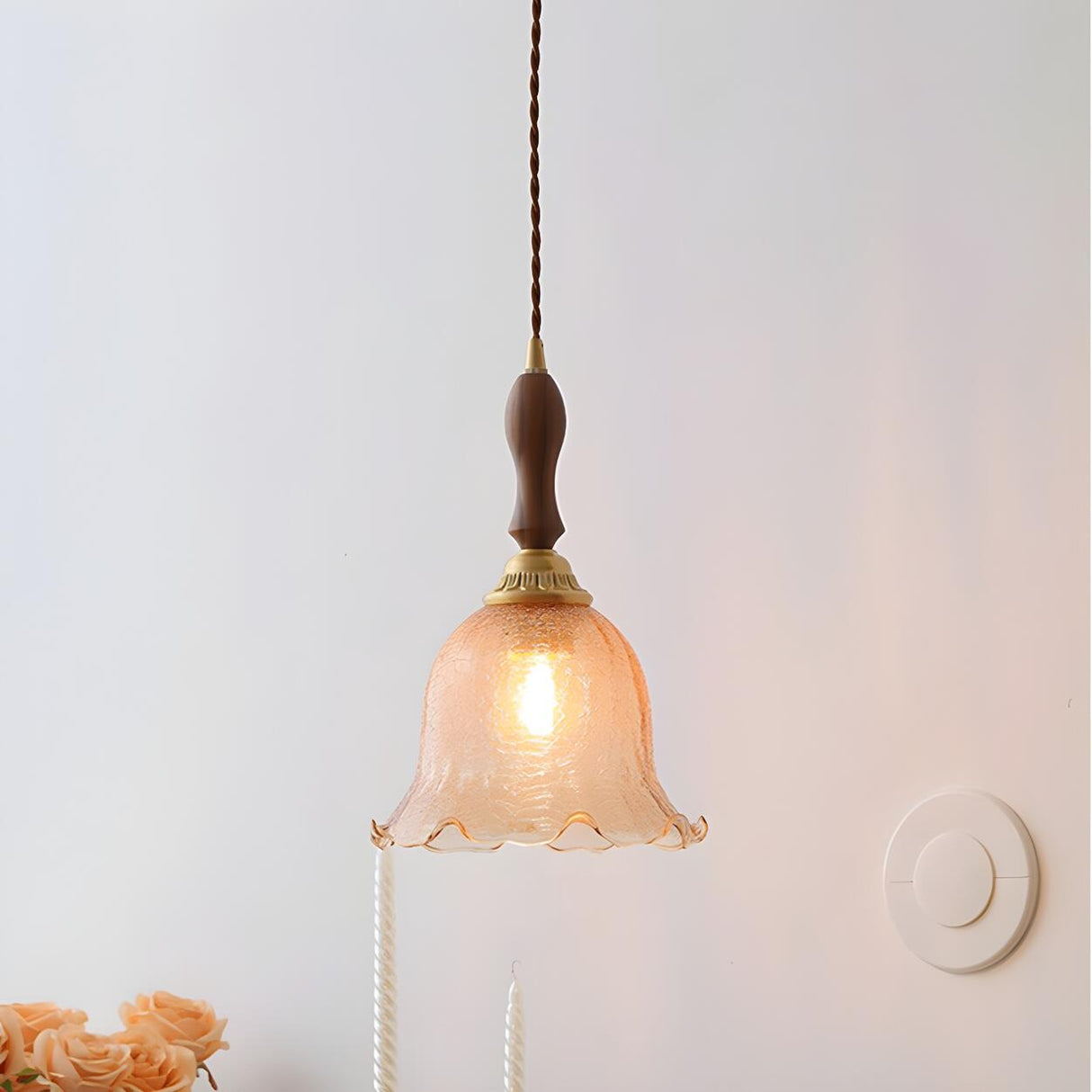 Contemporary Clear Amber Glass Bell Pendant Light Set Image - 1