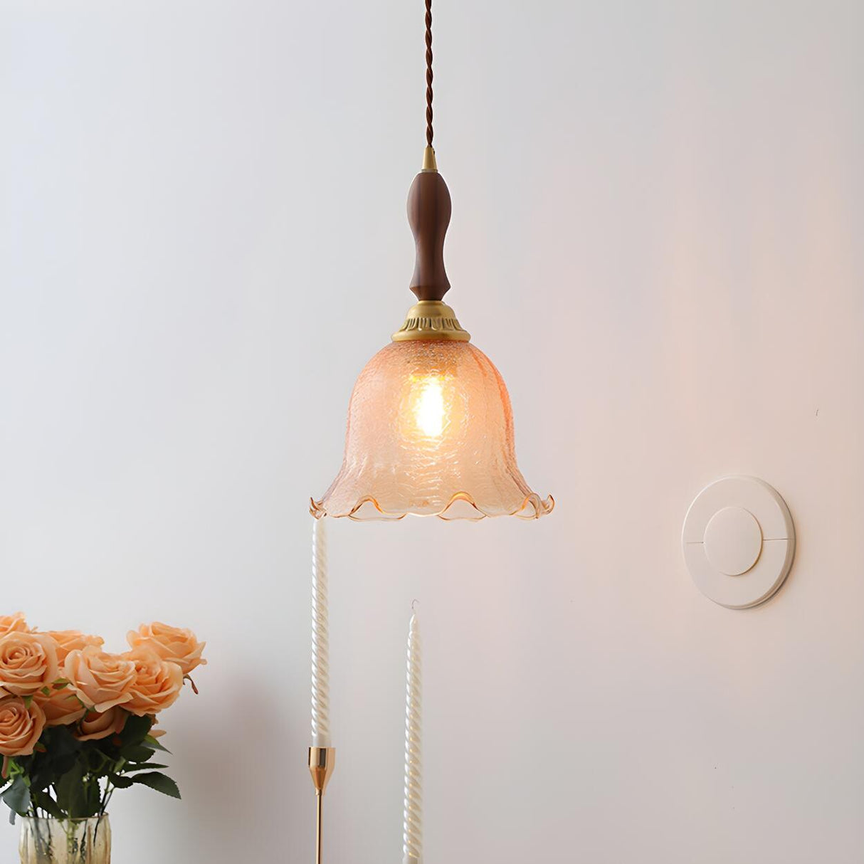 Contemporary Clear Amber Glass Bell Pendant Light Set Image - 6