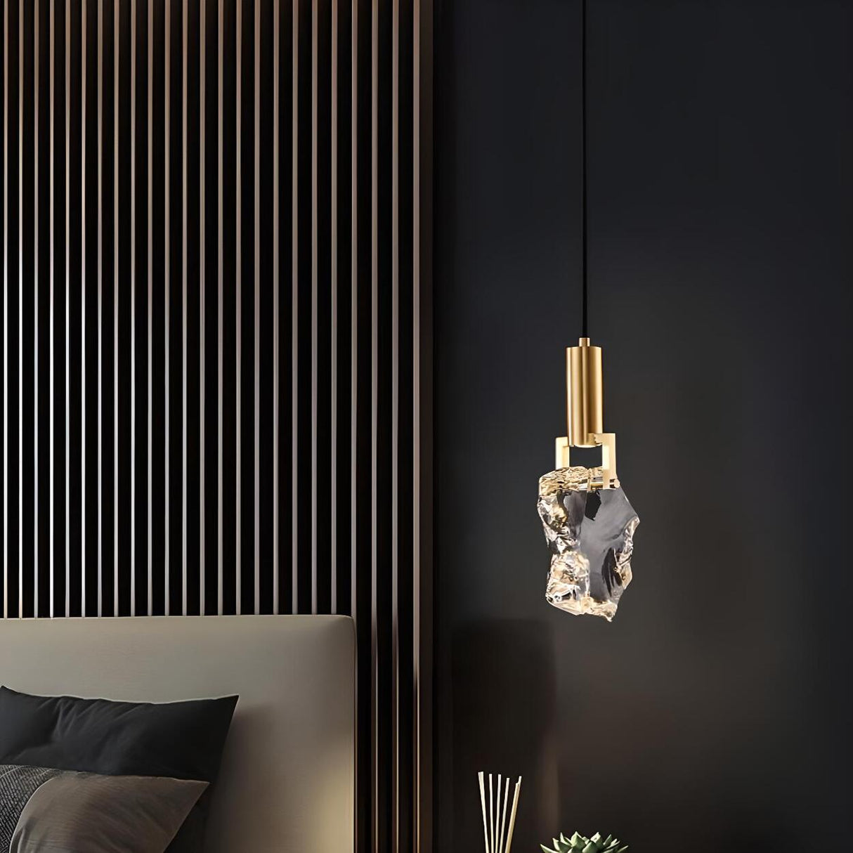 Contemporary Clear Crystal Stone Bedroom Pendant Light Image - 4