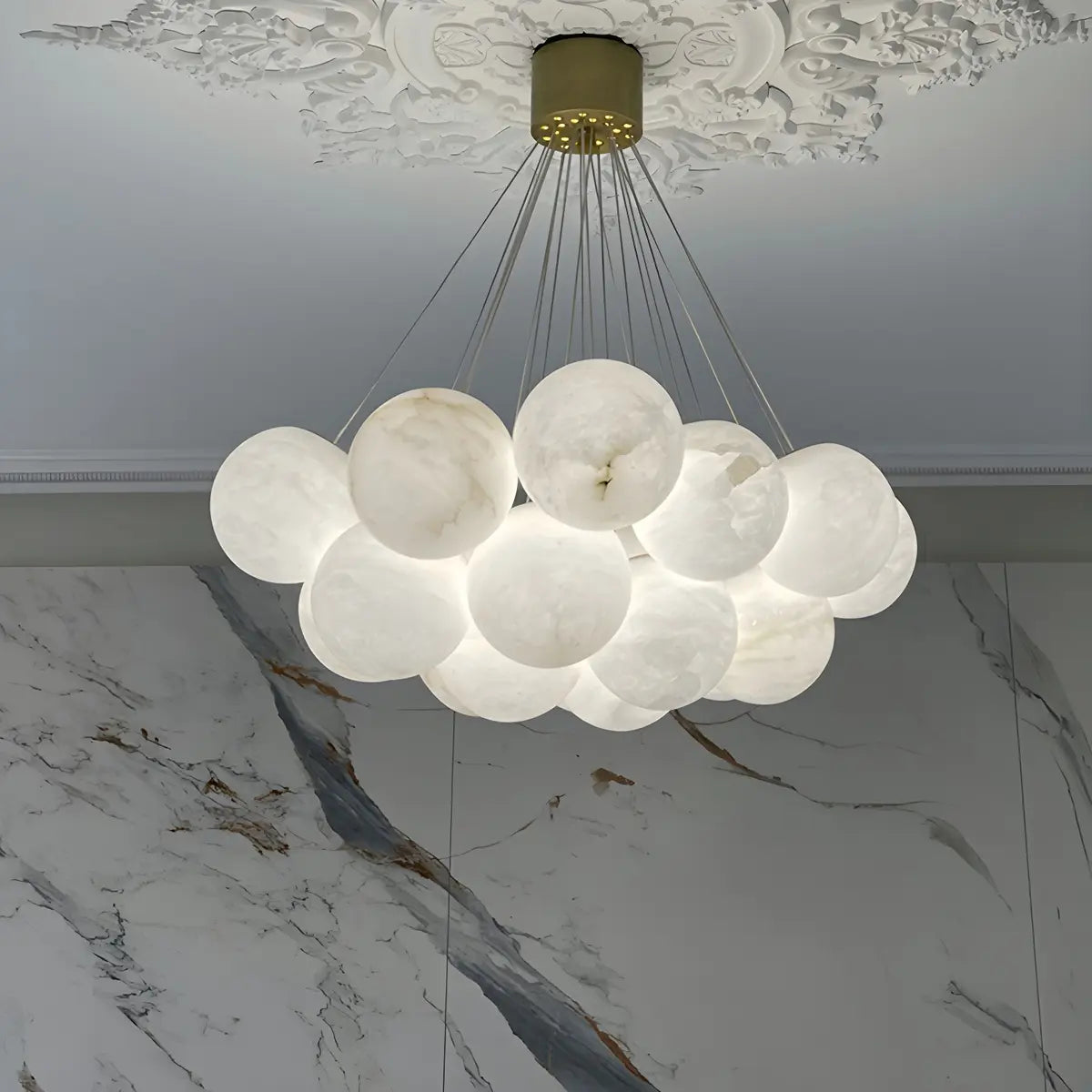 Contemporary Cluster Globe Alabaster White Chandelier Image - 1