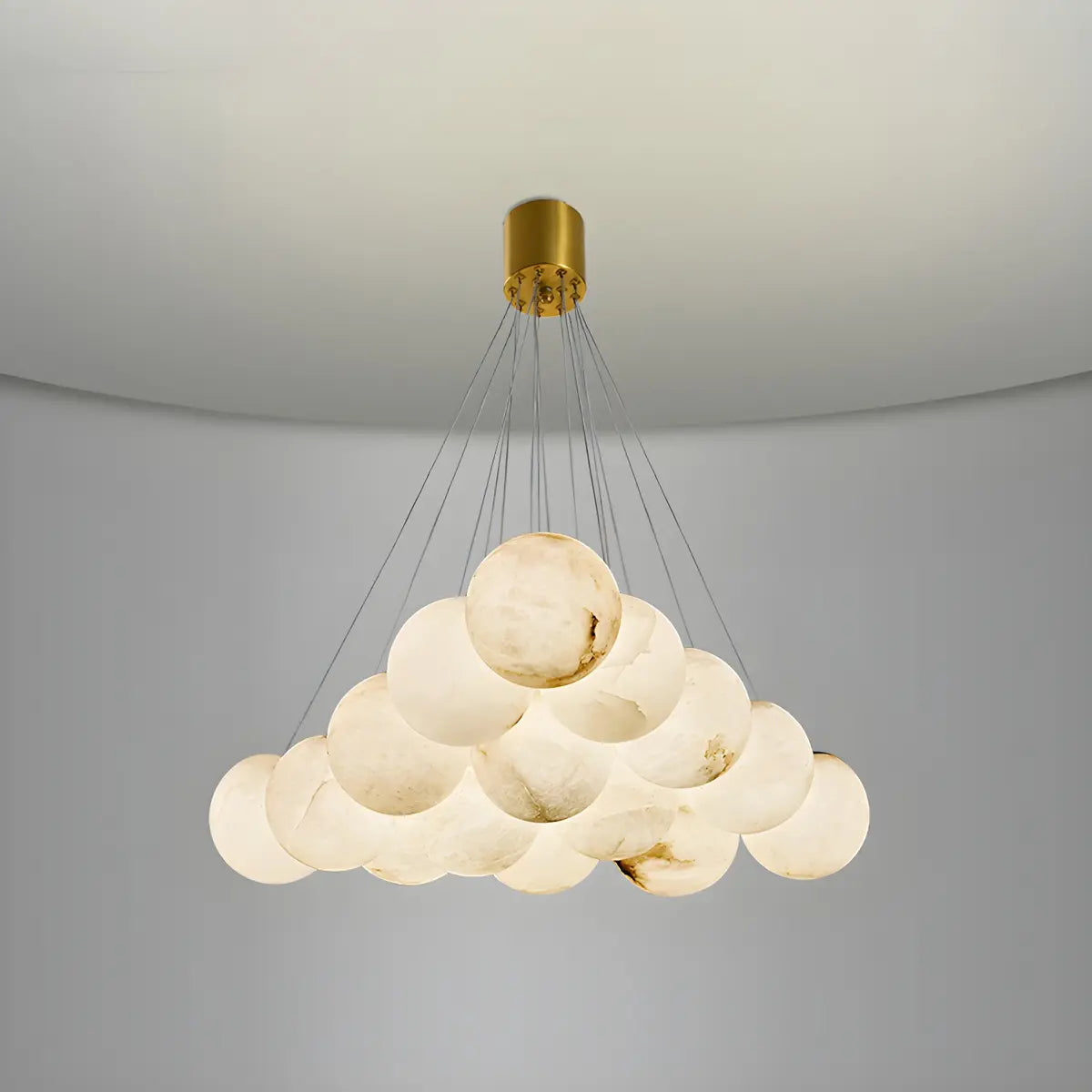 Contemporary Cluster Globe Alabaster White Chandelier Image - 17