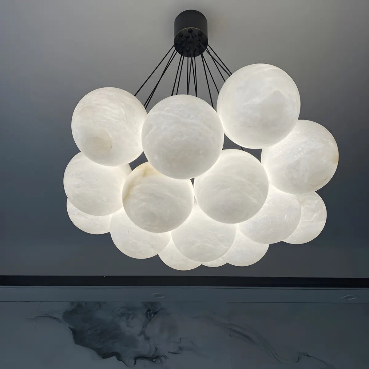 Contemporary Cluster Globe Alabaster White Chandelier Image - 26