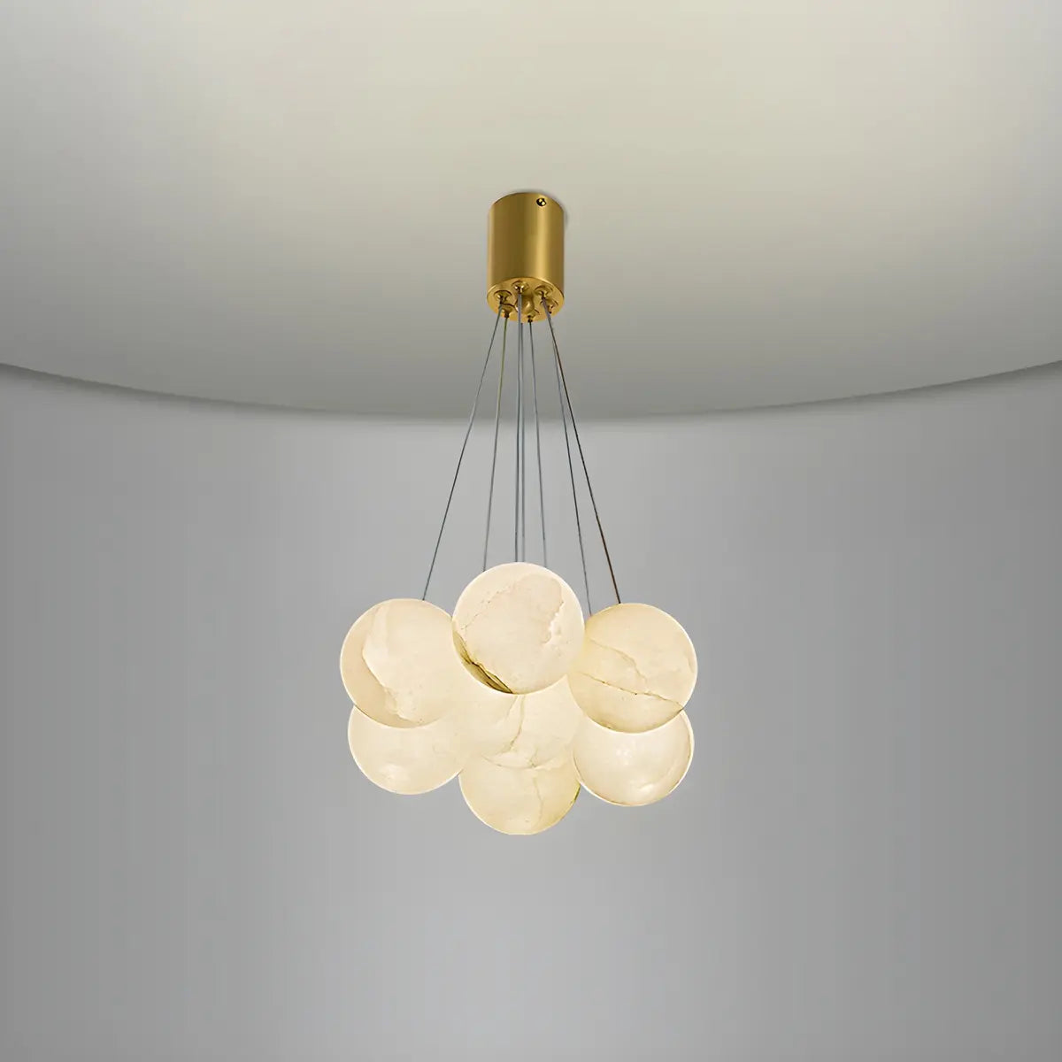 Contemporary Cluster Globe Alabaster White Chandelier Image - 4