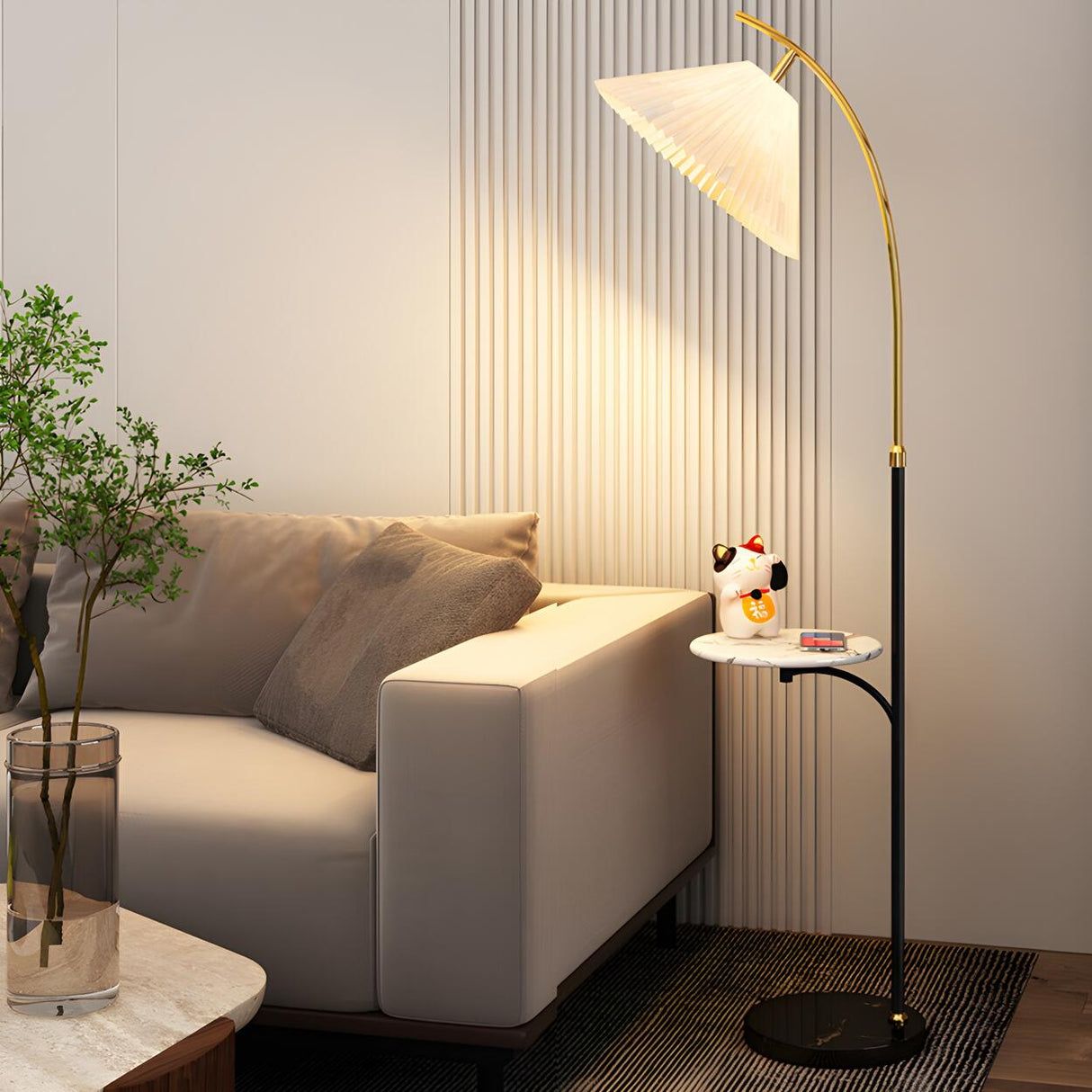 Contemporary Cone and Arc Floor Lamp with Side Table Image - 9